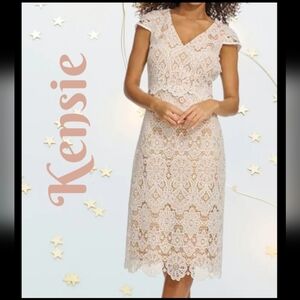 Kensie Womens Midi Dress Sz 16 White Floral Lace A-Line Cap Sleeves Lined Bridal